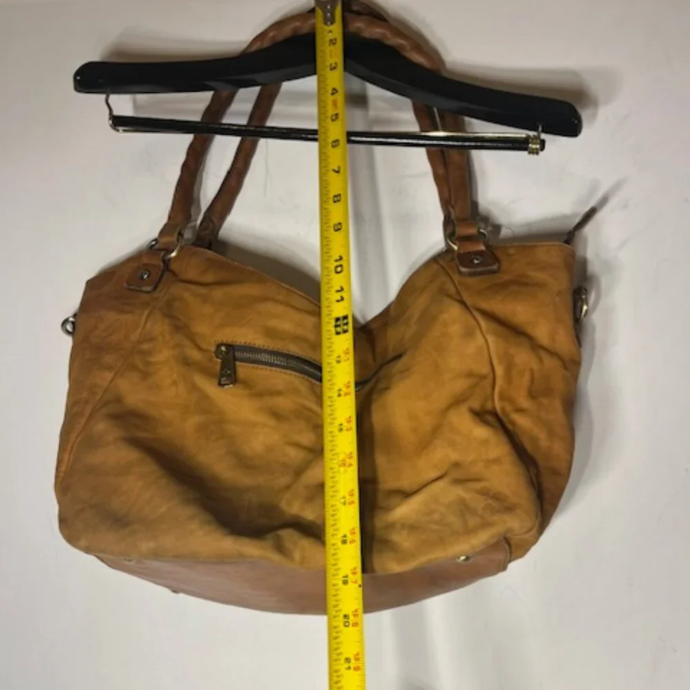 Patricia Nash Distressed Cognac Brown‎ Leather Tassel Bucket Tote Bag